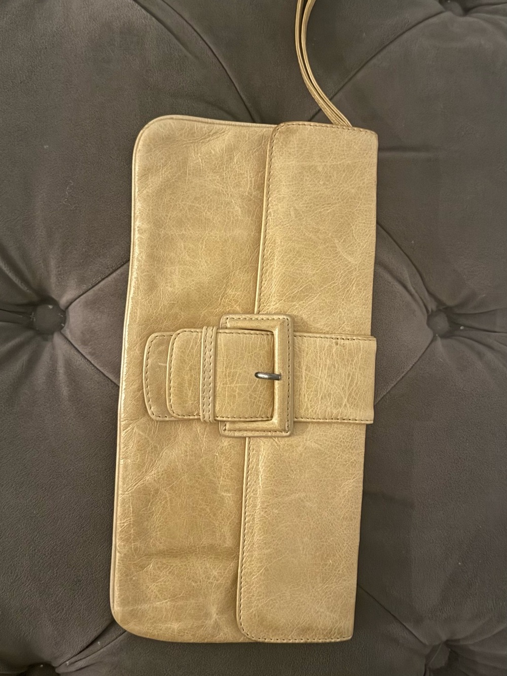 HOBO Yellow Leather Crossbody with Light Blue Lining